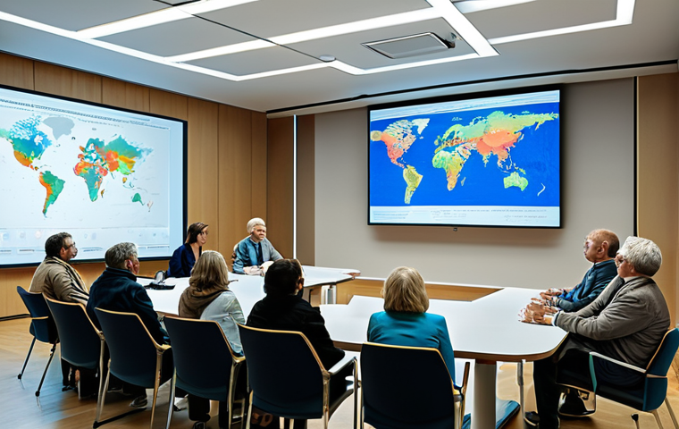 디지털 공유지의 거버넌스 모델 - Transparent Governance**
"A brightly lit, modern town hall meeting room. Citizens are engaged in re...