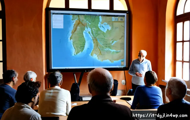 Home 15 디지털 공유지의 사회적 영향 평가 - Photorealistic community workshop in a sunlit Italian civic library, diverse adults and seniors gath...
